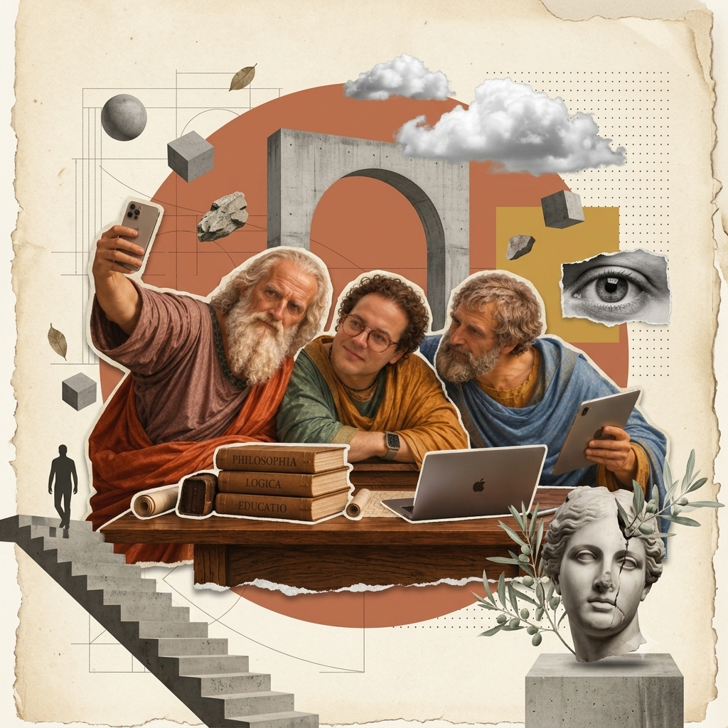 Collage of philosophy, geometric forms and paper