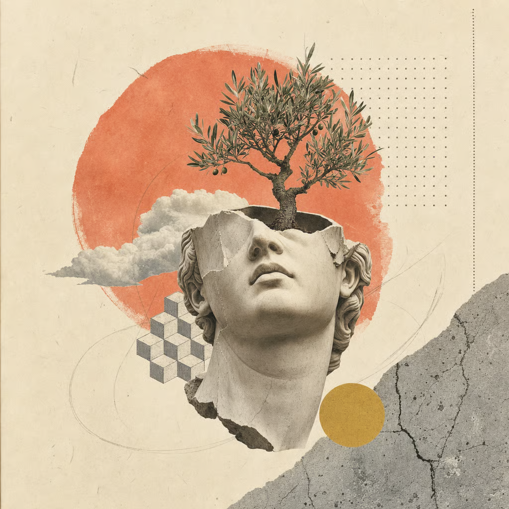 Collage of philosophy, geometric forms and paper