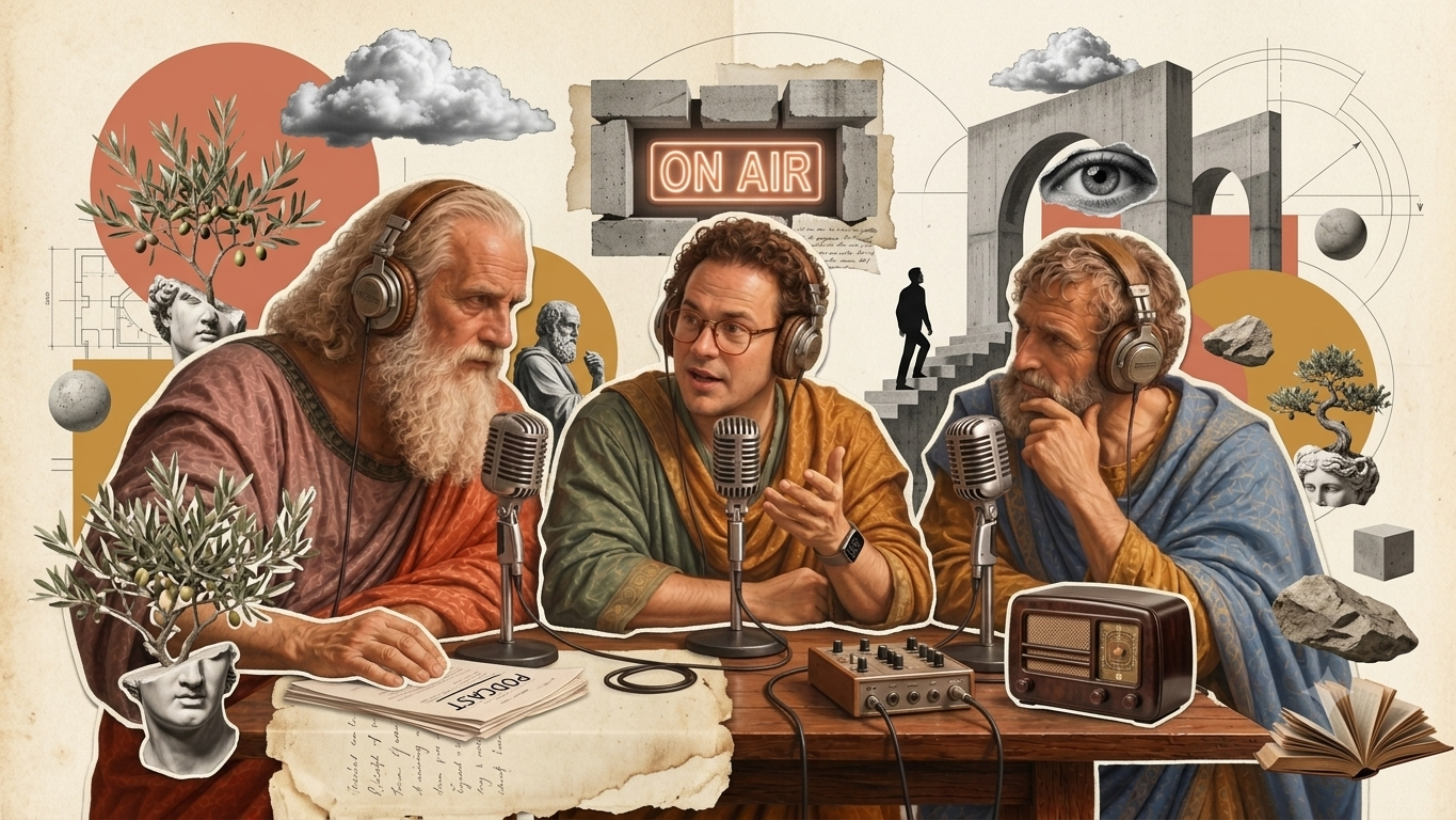 Collage of philosophy, geometric forms and paper